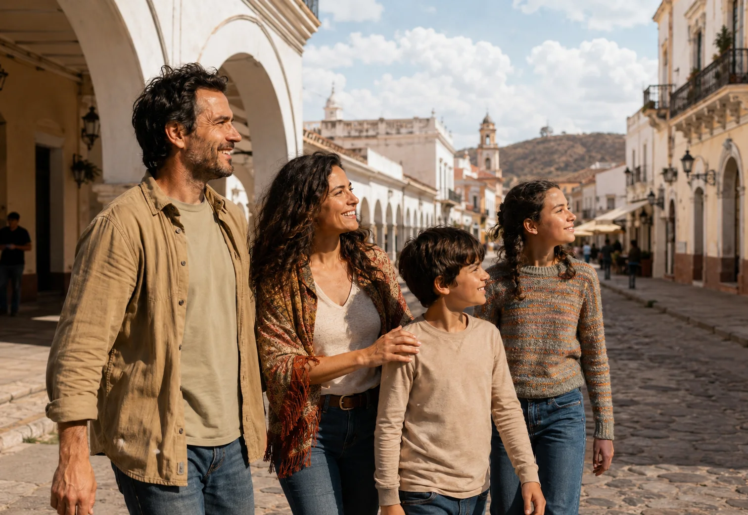 Familia Ferreyra caminando por el centro histórico de Salta