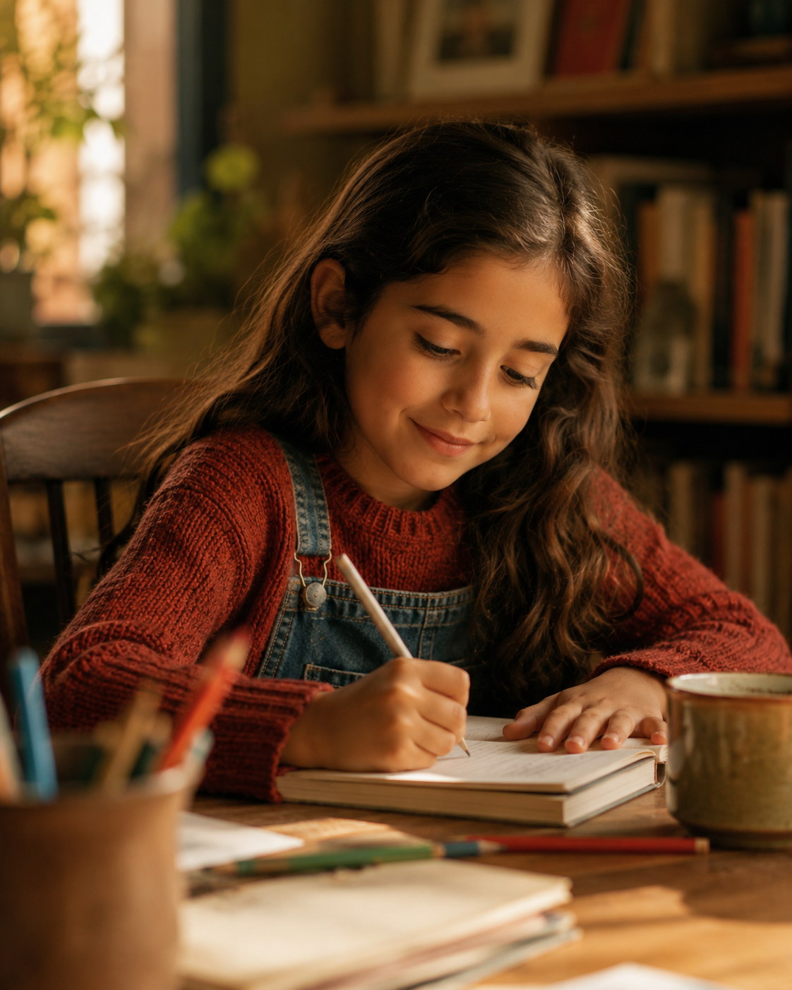 Clara escribiendo de niña