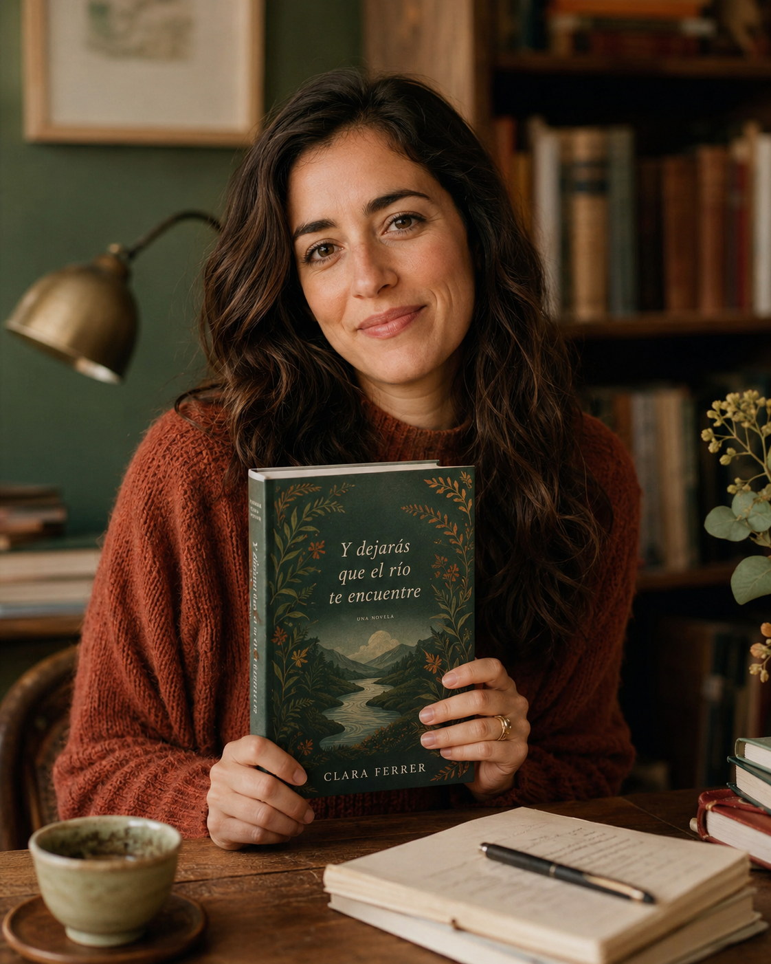 Clara Ferrer sosteniendo su primera novela