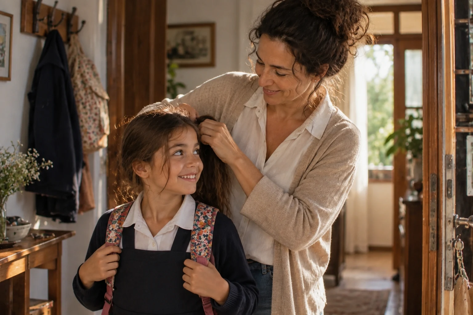 Elena peina a Lucía antes de ir a la escuela