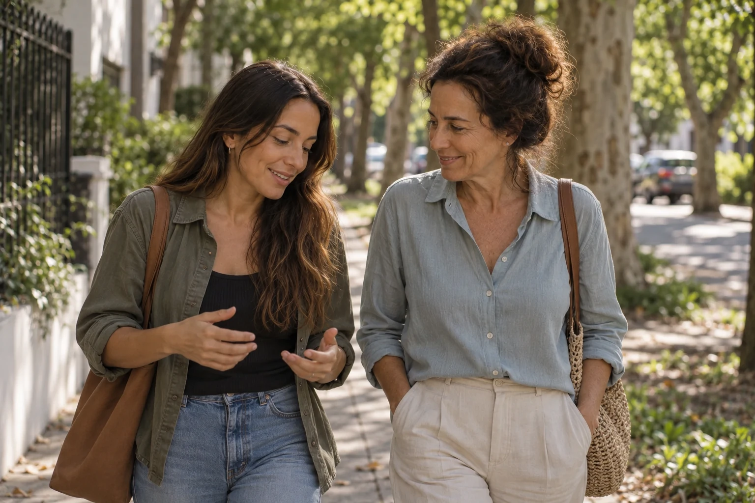 Lucía y Elena caminan juntas conversando