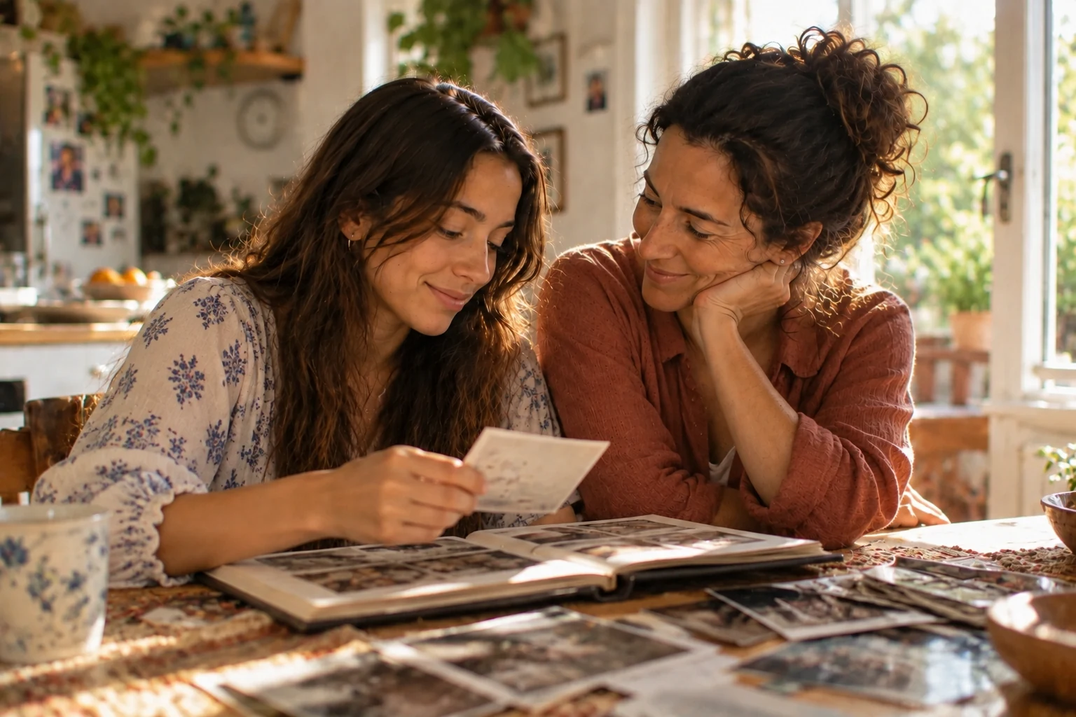 Lucía y Elena mirando fotografías